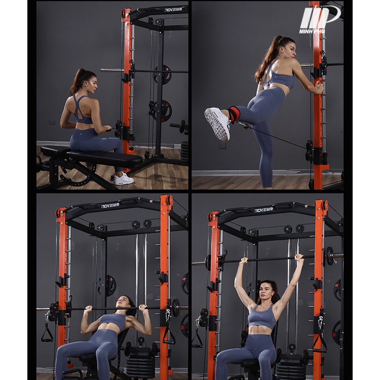 [ New 2022 ] Giàn tạ đa năng JL-K1 có squat - đẩy tạ - xà đơn xà kép | Có ghế tập tạ và bánh tạ bánh vuông đi kèm