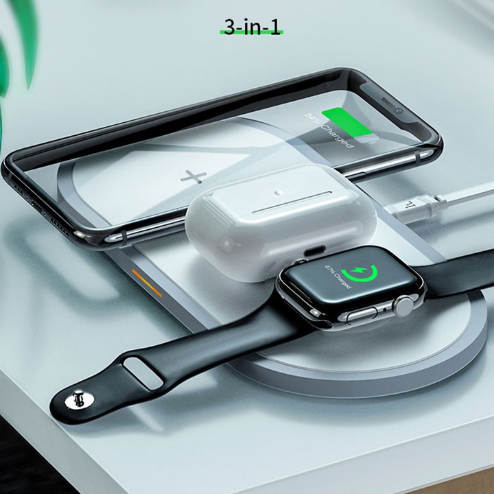 Bộ sạc không dây CHÍNH HÃNG HOCO CW24 3 in 1 cho điện thoại iPhone/ Samsung, đồng hồ thông minh iWatch, tai nghe AirPods