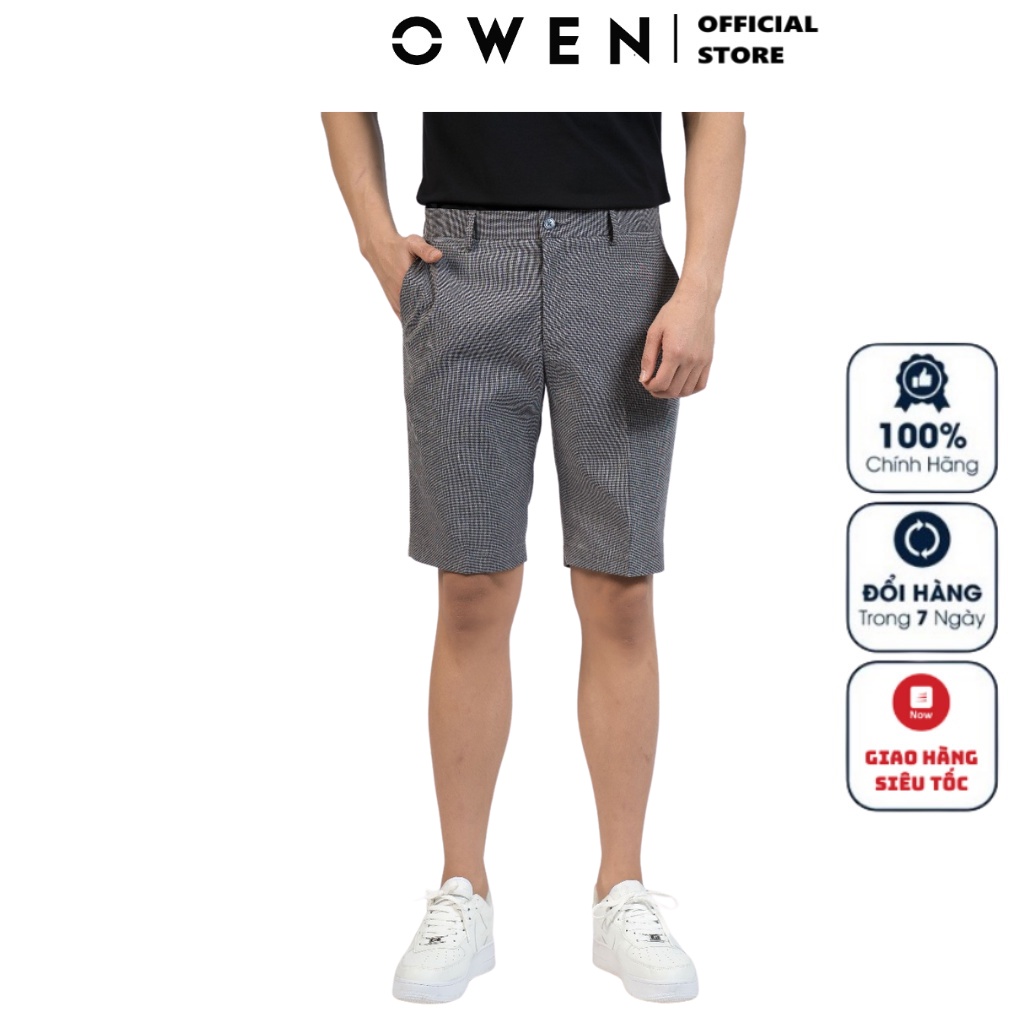 Quần Short Nam Owen SW220239 Màu Dobby sóc ngố đùi Đen Trắng Dáng Trendy Vải Polyester Cao Cấp mềm đứng dáng suông vừa