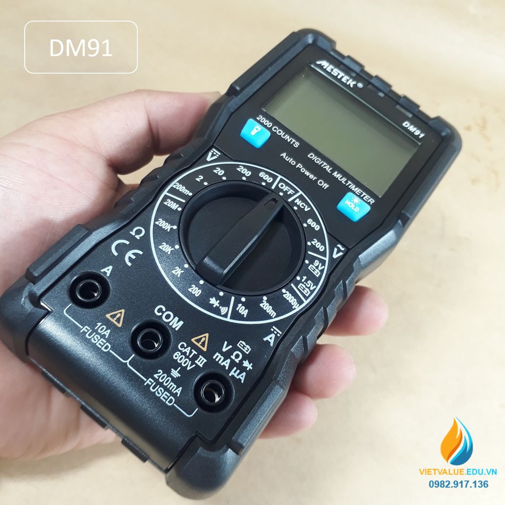 Đồng hồ vạn năng model DM91, hãng MESTEK, hiển thị LCD, độ chính xác cao + Công dụng đồng hồ điện đa năng DM91 MESTEK: -
