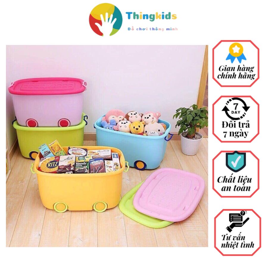 Thùng nhựa có nắp, bánh xe đựng đồ dùng, đồ choi cho bé cho mẹ - Thingkids