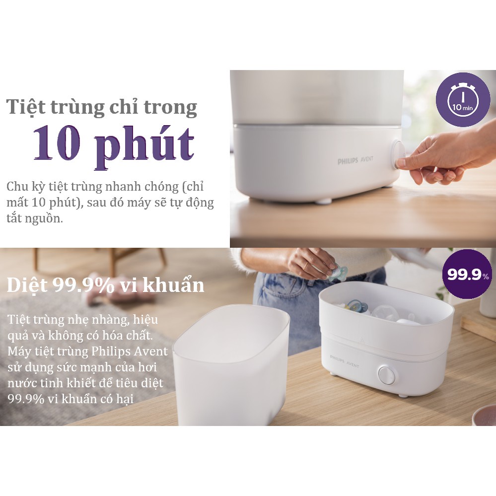 Máy tiệt trùng bình sữa Philips Avent SCF291/00 chỉ 10 phút diệt 99,9% vi khuẩn