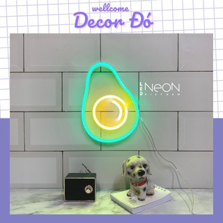 Đèn Neon | Quả Bơ | KT 20x15cm | tặng Miếng Dán , tặng ADAPTER , tặng 1,5m Dây Điện Tàng Hình |