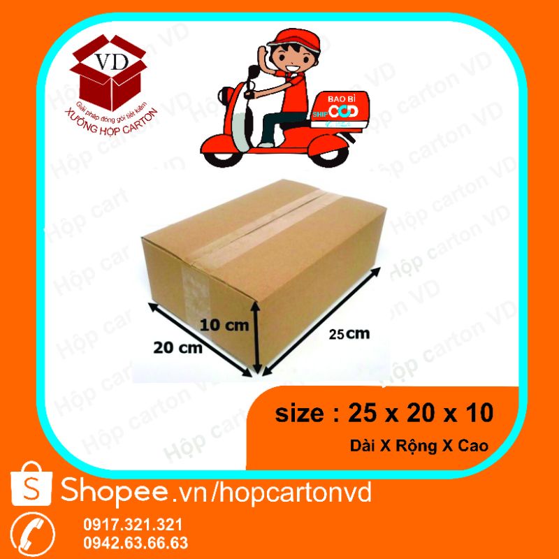 Combo 100 hộp carton đóng hàng 25*15*10