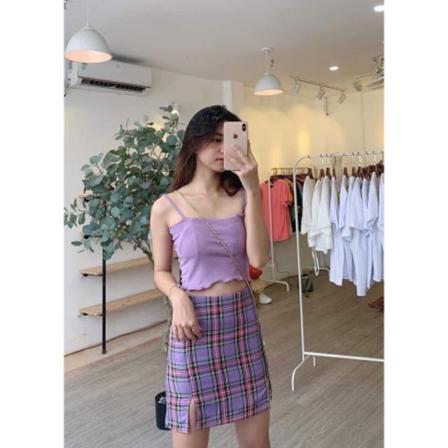 ÁO HAI DÂY CROPTOP CUỐN BIÊN QUYẾN RŨ Laca Store H13-1