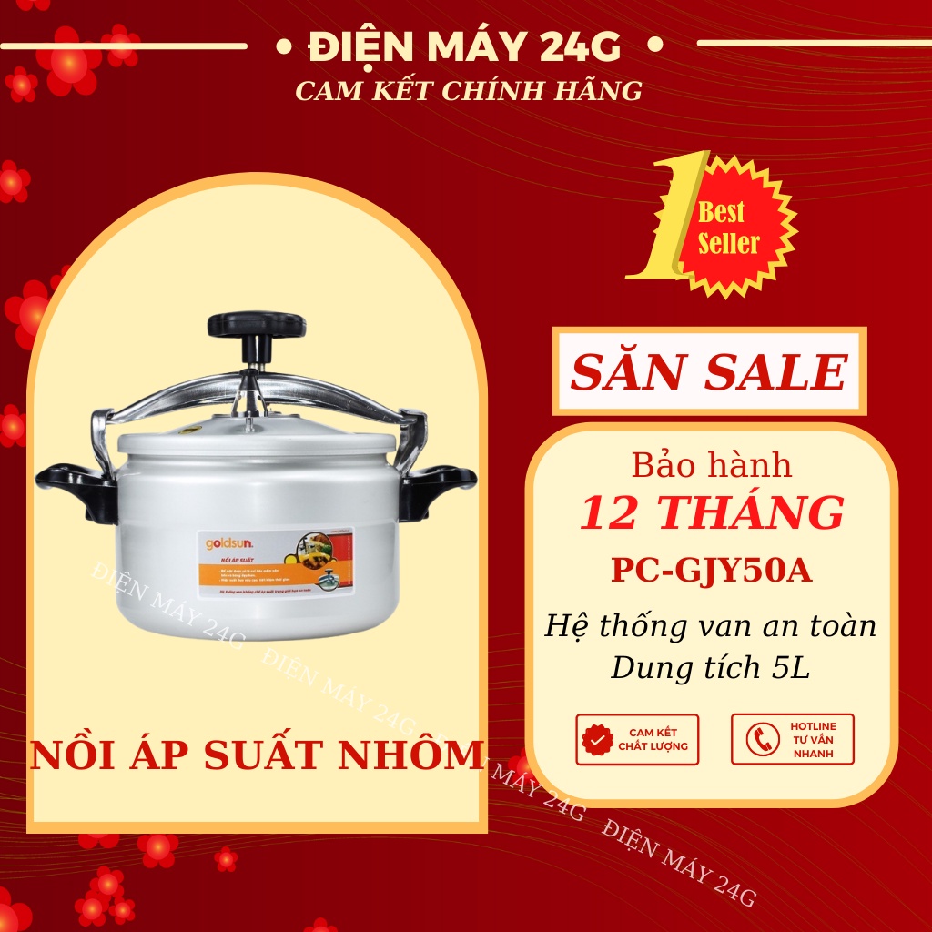 Nồi áp suất Goldsun PC-GJY50A dung tích 5L nồi áp suất cơ mini nồi nhôm chống dính đa năng nấu trên bếp gas hồng ngoại