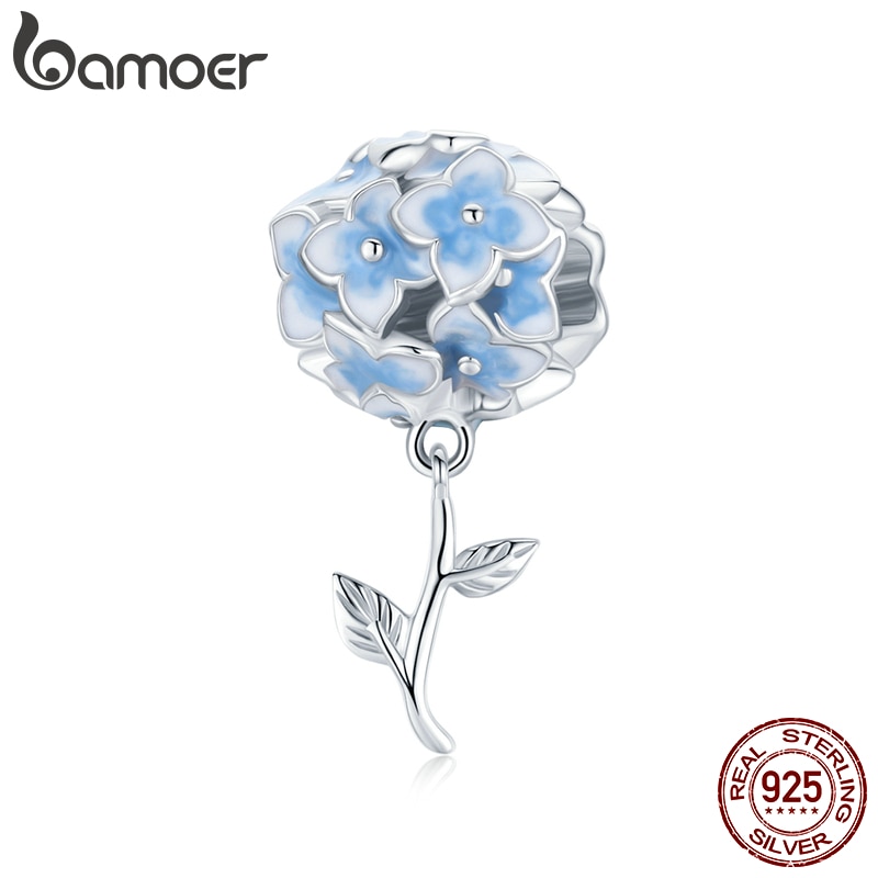 Mặt Dây Chuyền Hạt Charms Gắn Vòng Tay 3D Màu Xanh Dương Hoa Cẩm Tú Cầu Bamoer Bằng Bạc 925 Nguyên Bản Bijoux BSC392