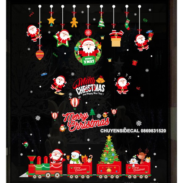 COMBO Decal dán tường Noel - Rèm Noel đỏ kết hợp Đoàn Tàu mới ( 2 tấm )
