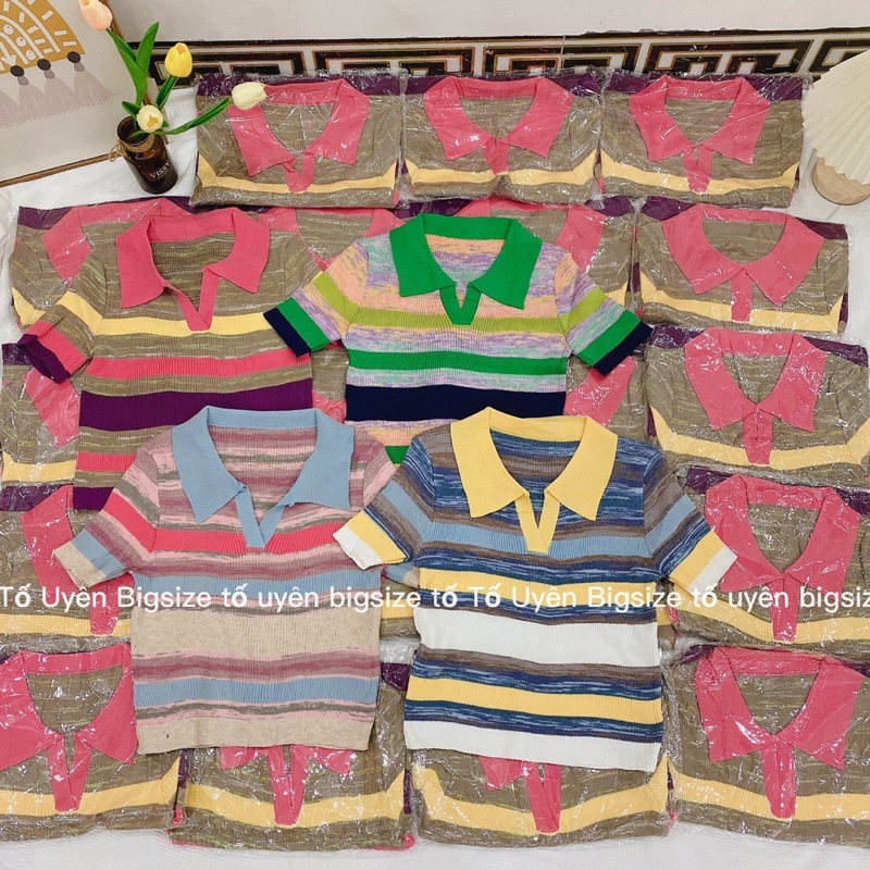 (T.U Bigsize 50-75kg) Áo Croptop Cổ Bẻ Sọc Ngang Hàng QCCC K305