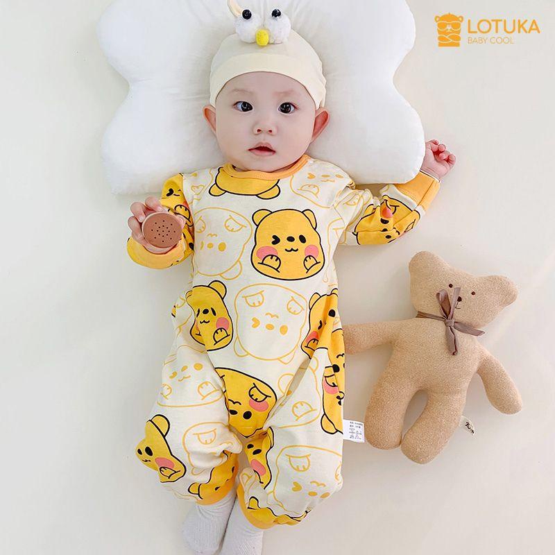 Bodysuit Cho Bé LOTUKA In Gấu Đáng Yêu, Bộ Liền Thân Dài Tay Thu Đông size 3-12kg