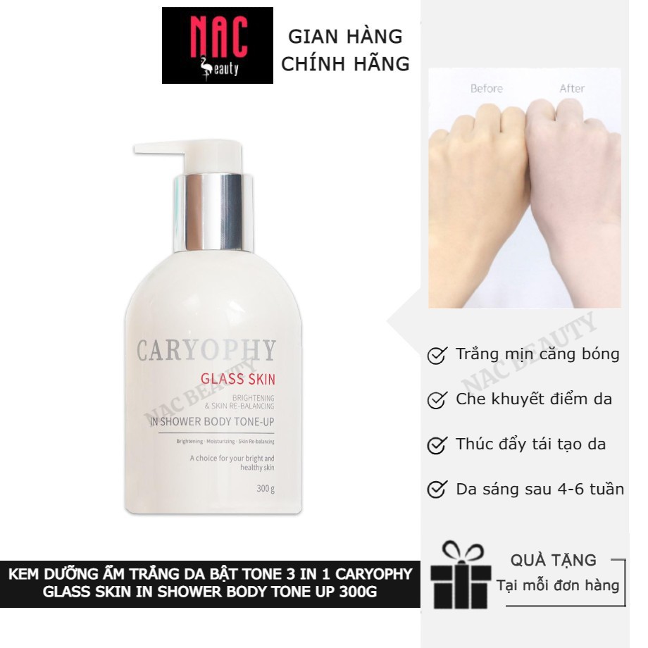 Kem Dưỡng Ẩm Trắng Da Bật Tone 3 in 1 Caryophy Glass Skin in Shower Body Tone Up 300g