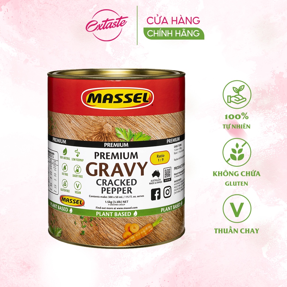 Hạt nêm bột gia vị Massel Premium Gravy Power Cracked Pepper 1.5kg không bột ngọt hương vị đậm đà
