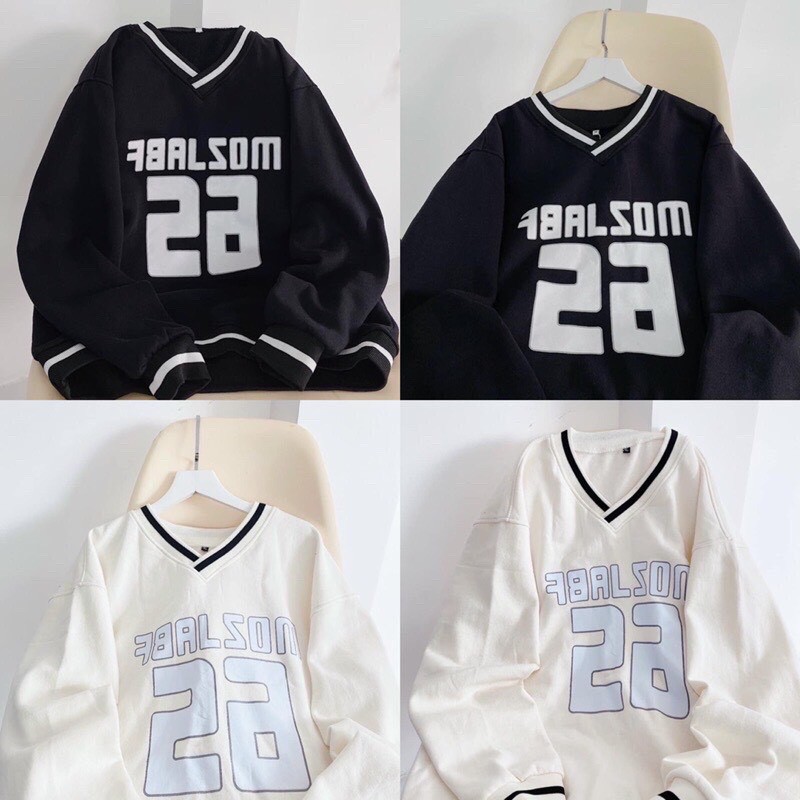 Áo nỉ dài tay không mũ cổ tim form thụng in chữ số 26 nam nữ màu đen, be GuZ | BigBuy360 - bigbuy360.vn