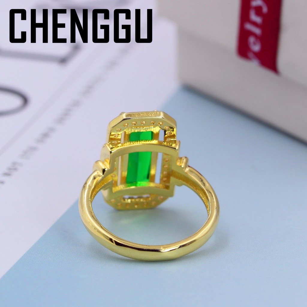 14K Gold Green Emerald Agate Rings Anillos De Turquoise Diamond Bague or Jaune Bizuteria Gemstone peridot Ring bijoux femme anel|Rings|