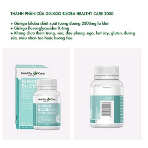 Viên uống bổ não Ginkgo Biloba 2000 Healthy Care 100 viên của Úc