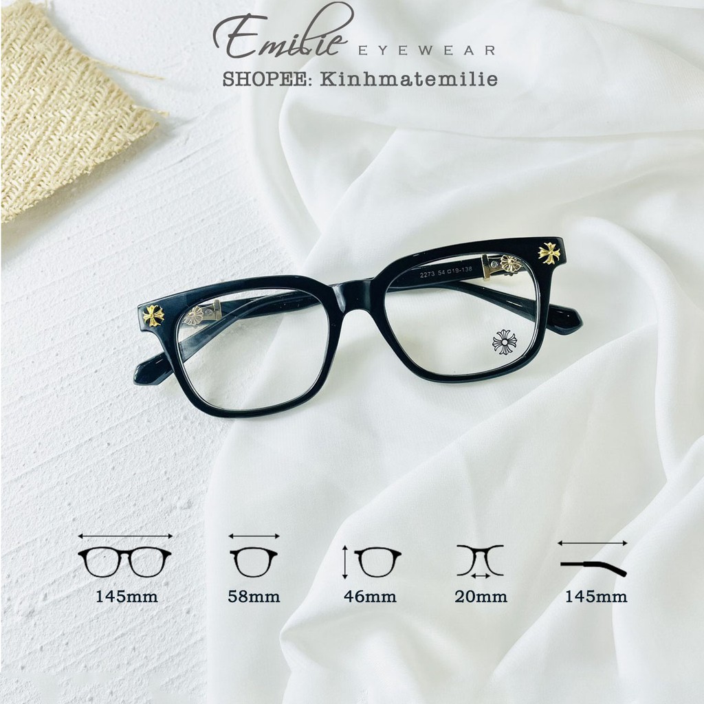 Gọng kính vuông nhựa bản dày nam nữ Emilie eyewear phụ kiện thời trang 2273