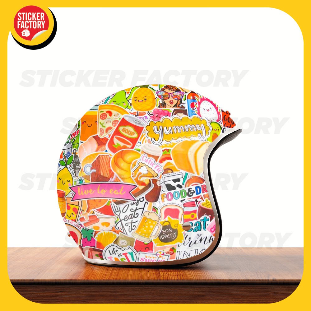 Food and drink - hộp set 100 sticker decal hình dán nón bảo hiểm , laptop, xe máy, ô tô - STICKER FACTORY