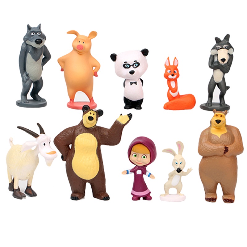 Set 10 Mô Hình Đồ Chơi Nhân Vật Phim Hoạt Hình "Gấu Masha"