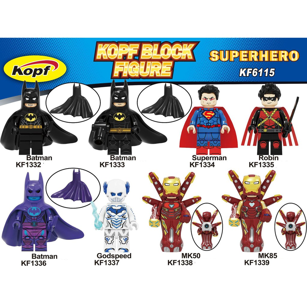 Minifigures  DC Nhân Vật Batman Ironman MK50 MK85 Superman Robin Godspeed Kopf KF6115