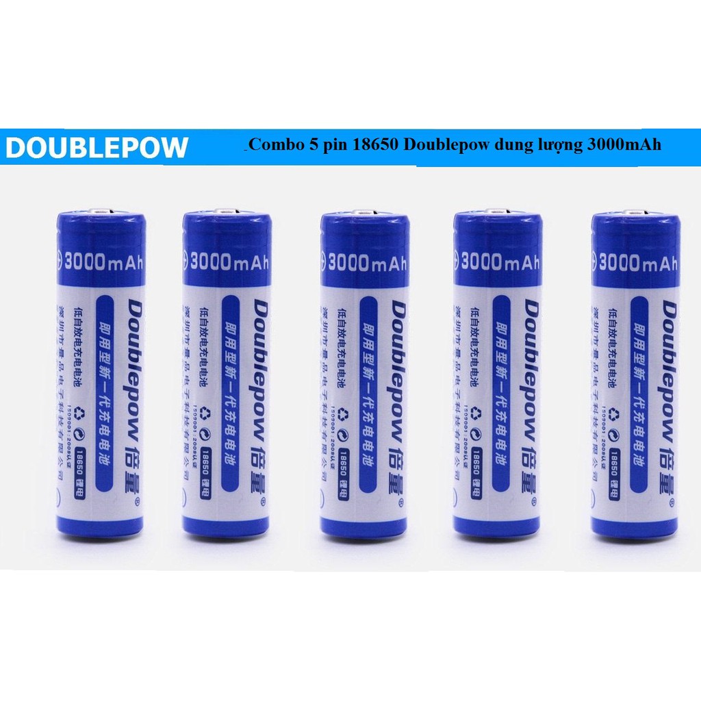 Combo 5 Pin sạc Doublepow 18650 3.7V dung lượng cao 3000mAh