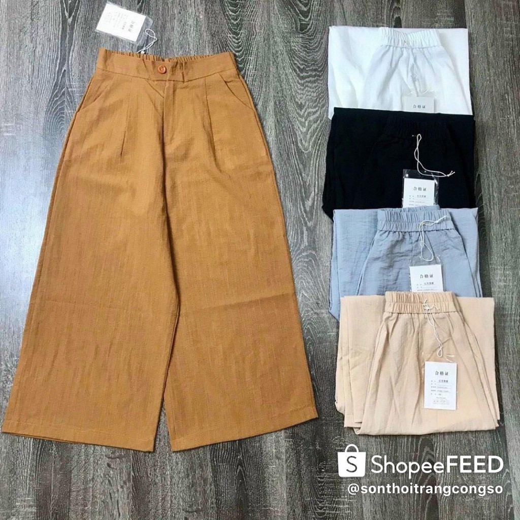 Quần suông đũi ống rộng dáng lửng chun sau khóa trước | BigBuy360 - bigbuy360.vn