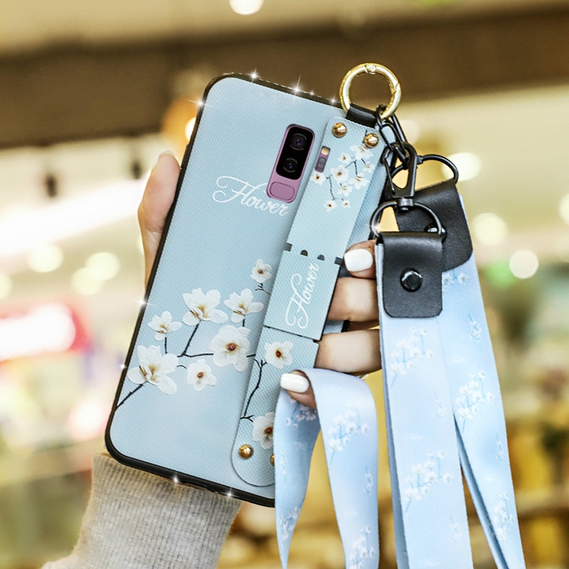 Ốp điện thoại in hoa có dây đeo thời trang cho Samsung S7 Edge S8 S9 Plus S10 S10E Note 8 9