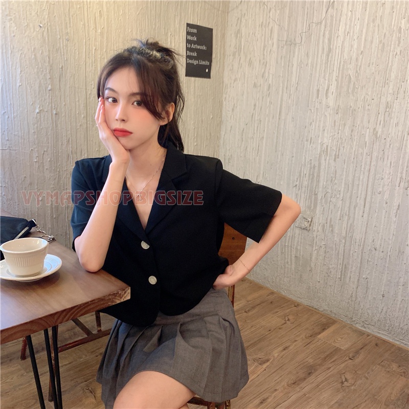 Áo sơ mi croptop 2 nút ullzang tay lỡ bigsize 10 màu