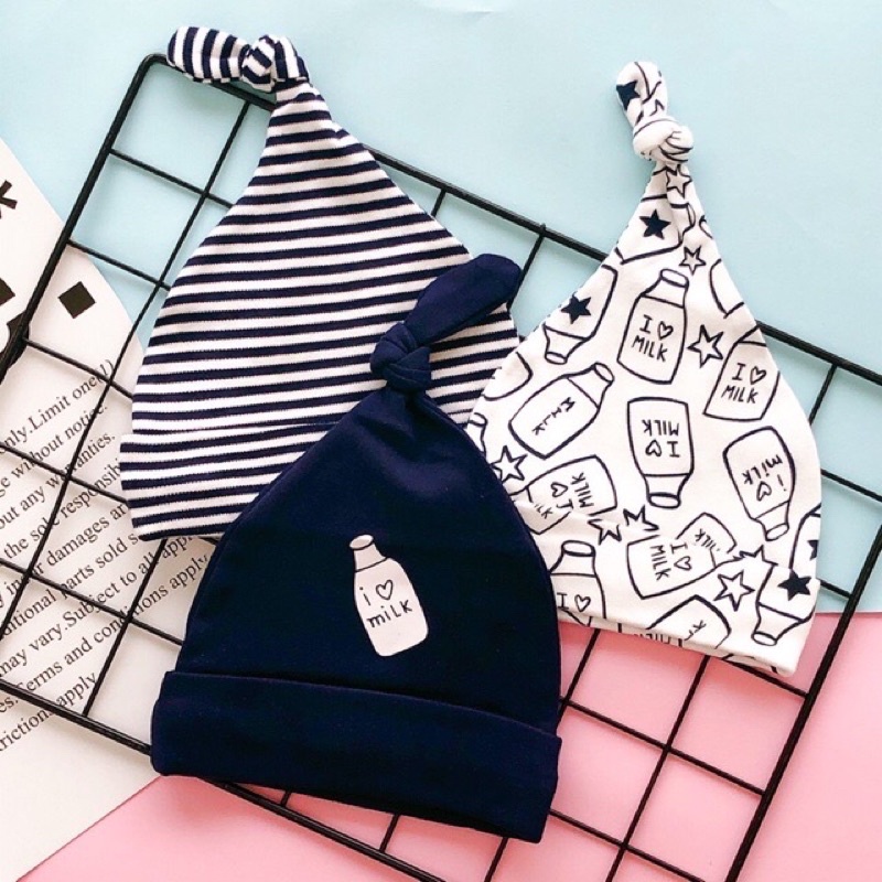 Set 3 mũ củ tỏi cotton cao cấp cho bé từ sơ sinh -7kg