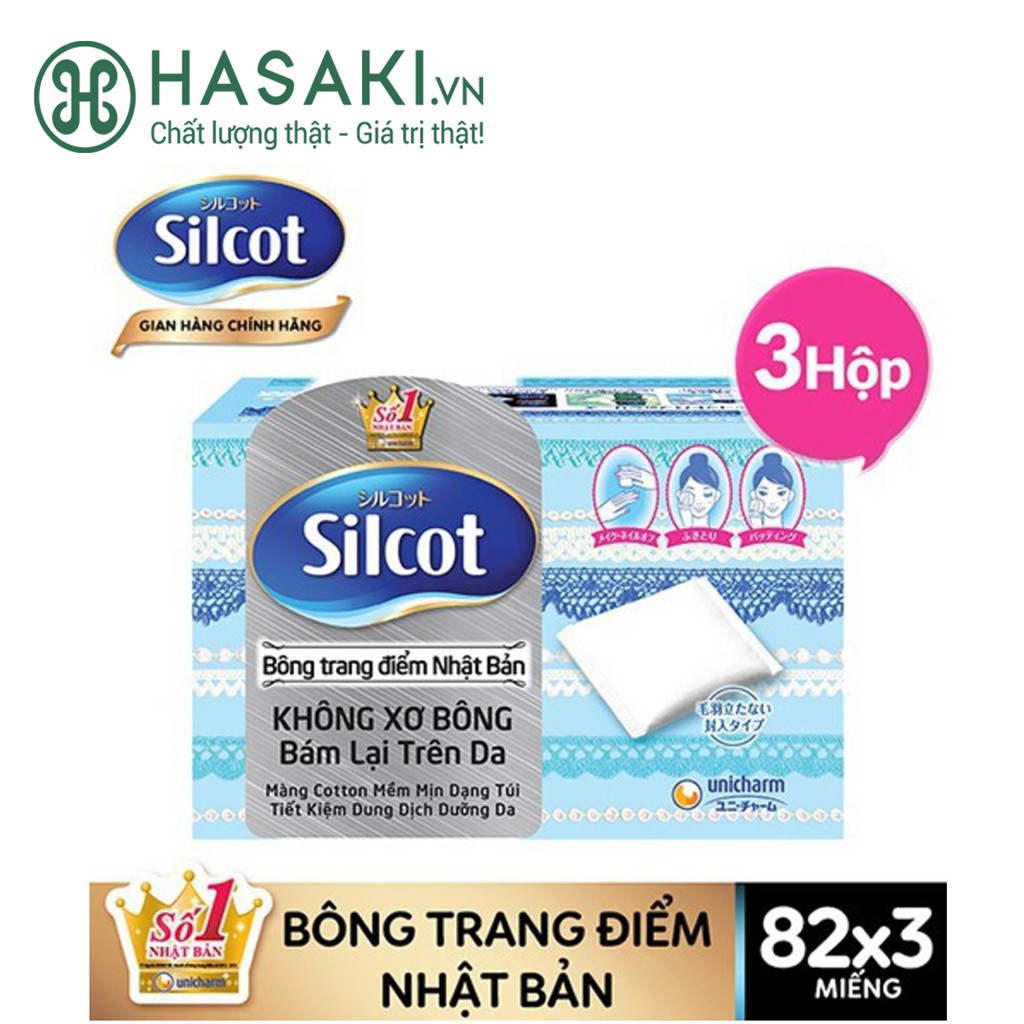 [Mã SKAMCLU9 giảm 10% đơn 100K] Bộ 3 Hộp Bông Tẩy Trang Cơ Bản Silcot Silcot Velvety Touch Cotton 82 Miếng/Hộp