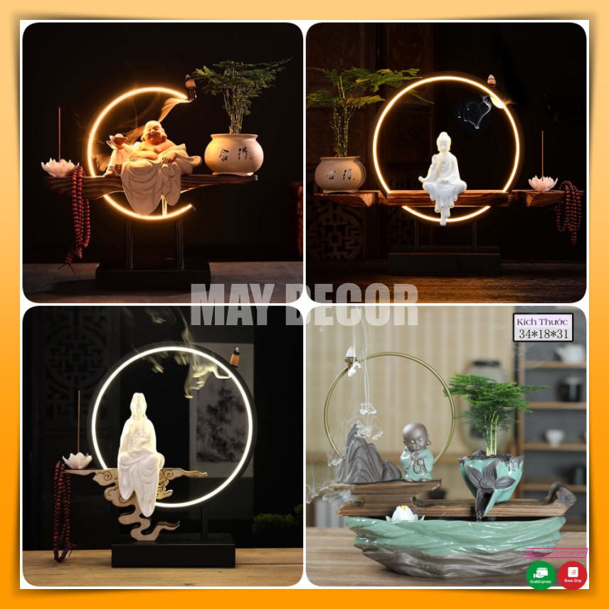 Thác Khói Trầm Hương Cao Cấp Khói Ngược, Thác Nước Ông Di Lặc, Quan Âm Bồ Tát | MAY Decor