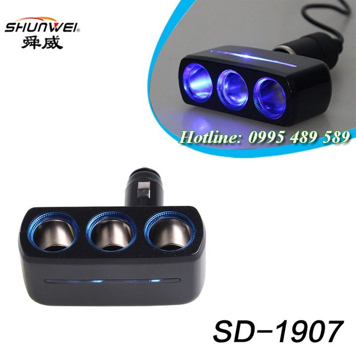 Bộ chia tẩu sạc ô tô 1 cổng ra 3 cổng tẩu