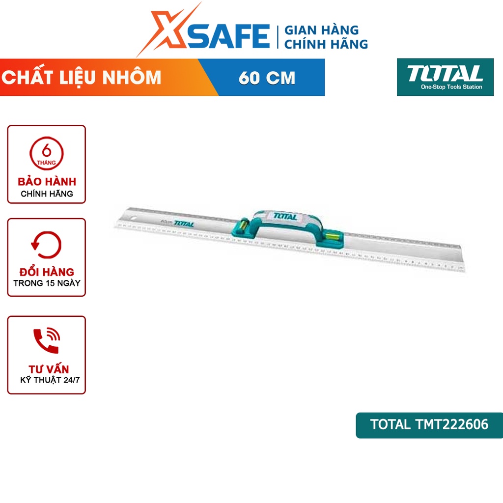 Thước nhôm xây dựng TOTAL TMT222606 60cm, thước nhôm kỹ thuật đa năng có bóng nước cân bằng, nhôm dầy bền chắc