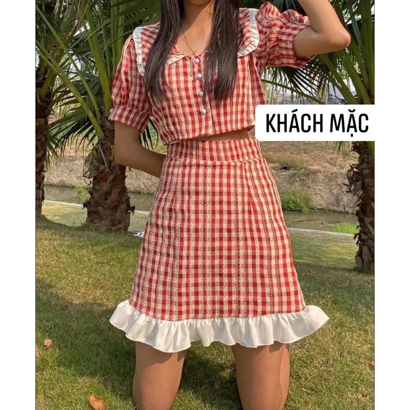 Set váy croptop kẻ ca ro xinh sắn có lót trong váy(hàng sẵn) | BigBuy360 - bigbuy360.vn