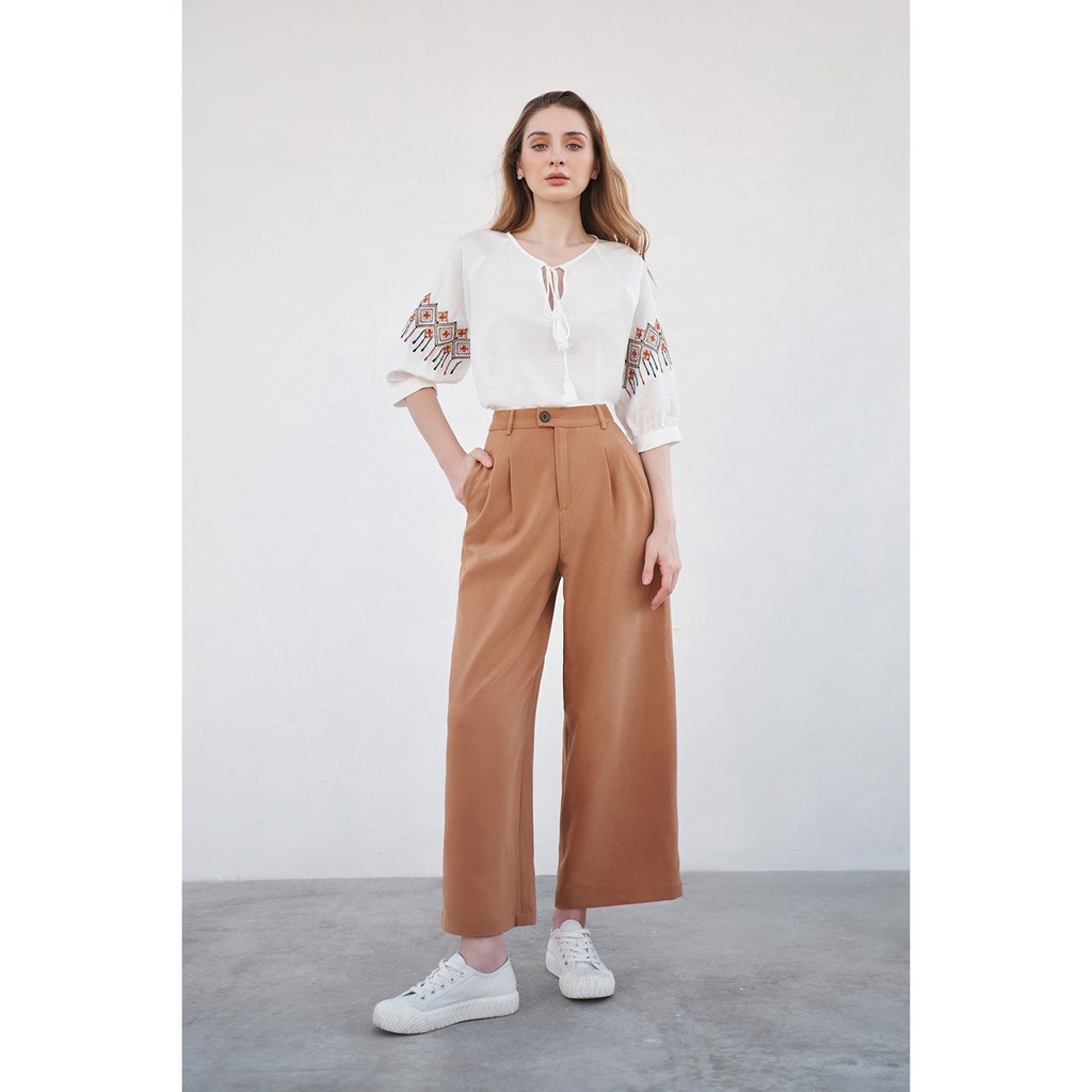 Áo sơ mi trắng thêu tay tua rua buộc cổ 1AO2130 ADORE DRESS