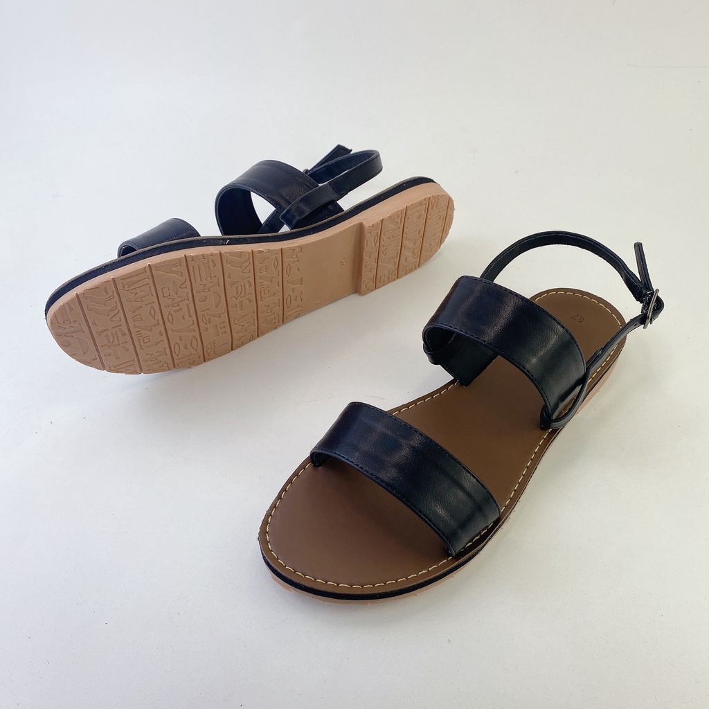 Sandal bệt nữ đẹp quai ngang da mềm 1 quai khóa gài có Bigsize chính hãng HISHOO màu kem S050