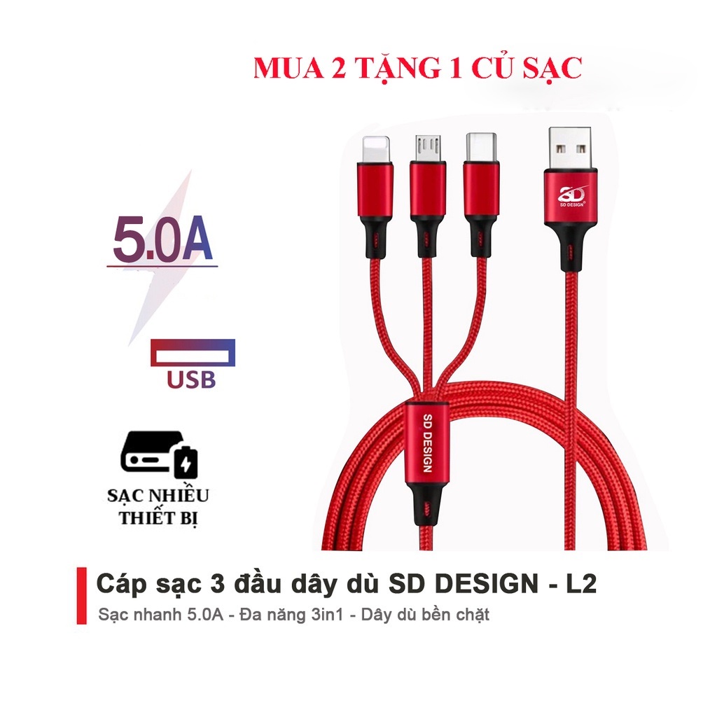Cáp Sạc 3 Đầu VTZ ❗XẢ KHO❗ Cáp sạc đa năng 3in1-Micro-Type C-cho Samsung Oppo ip