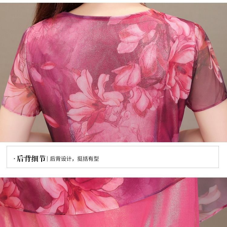 mẫu mới năm 2021✳[giá mát] đầm voan 2019 mùa hè mới in phiên bản Hàn Quốc của người mẹ trung niên tải tay áo d
