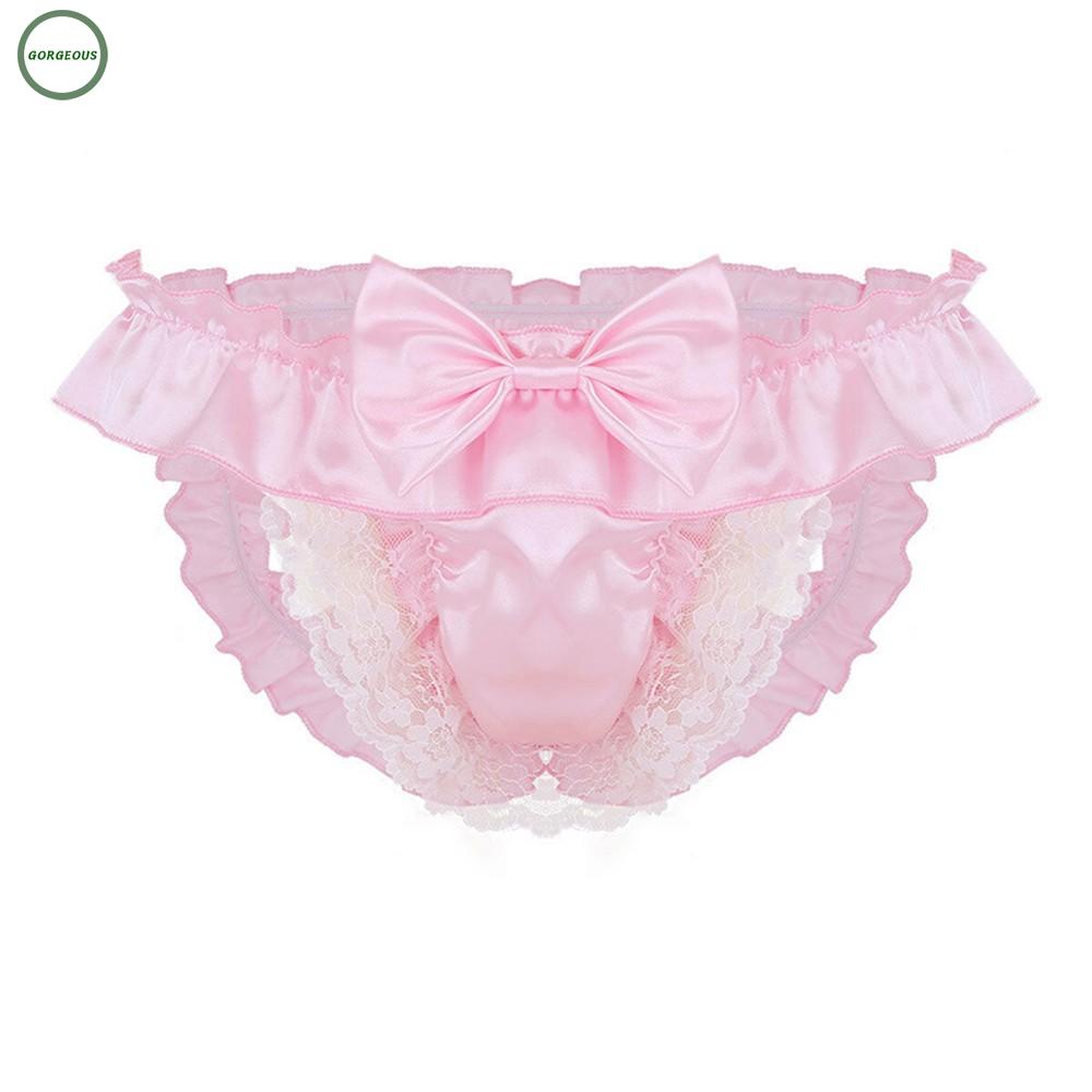 Quần lót lọt khe vải satin phối ren xuyên thấu quyến rũ dành cho nam