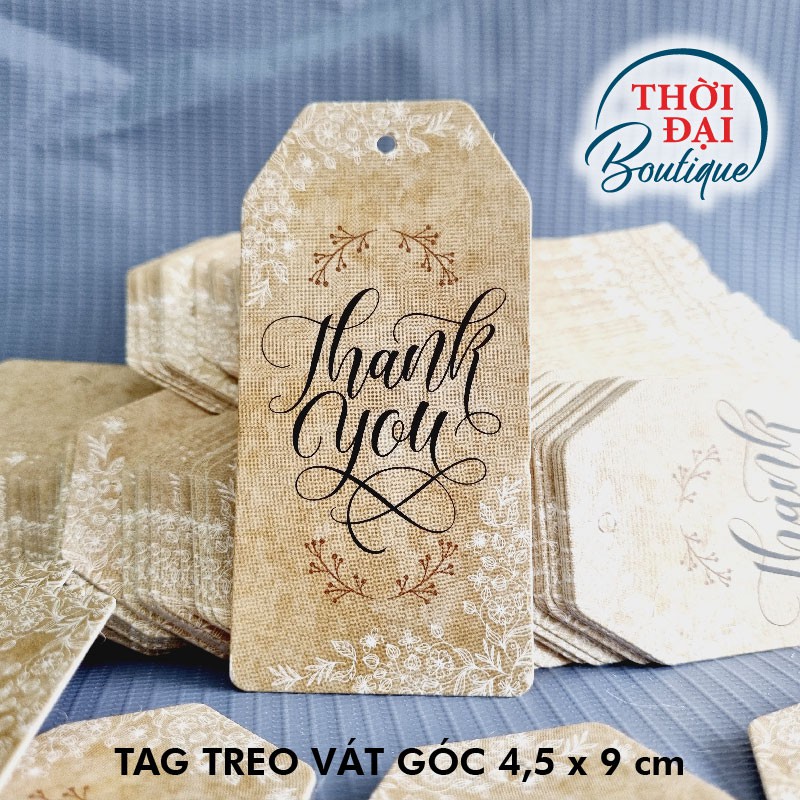 100c - Tag nhãn treo giấy vát góc Thank You nền vân giấy