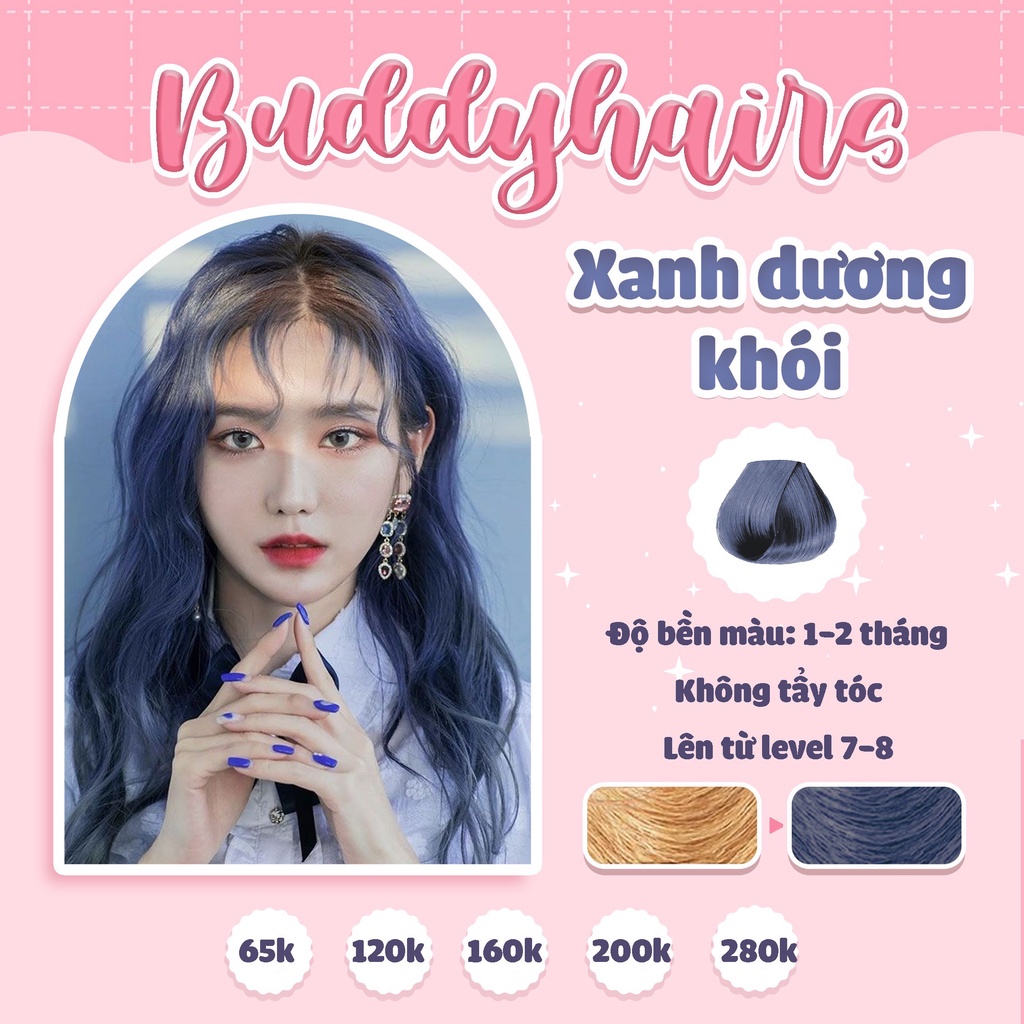 Thuốc nhuộm tóc Xanh dương khói không cần Tẩy tóc của Buddyhairs, Buddyhair tặng kèm găng tay, mũ trùm tiện ích