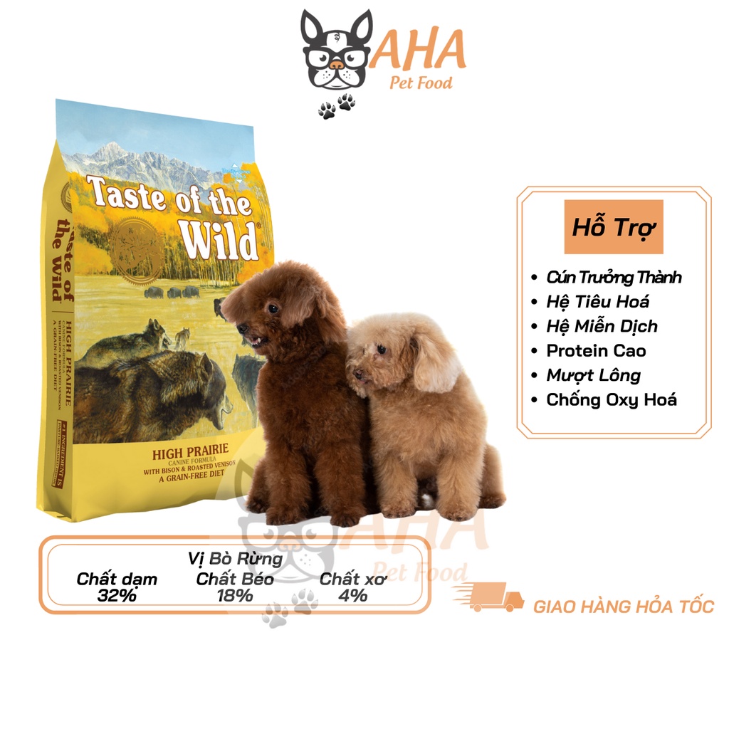 Thức Ăn Cho Chó, Taste Of The Wild Bao 500g - High Praire Bò Rừng &amp; Nai Nướng, Trái Cây Rau Củ Quả