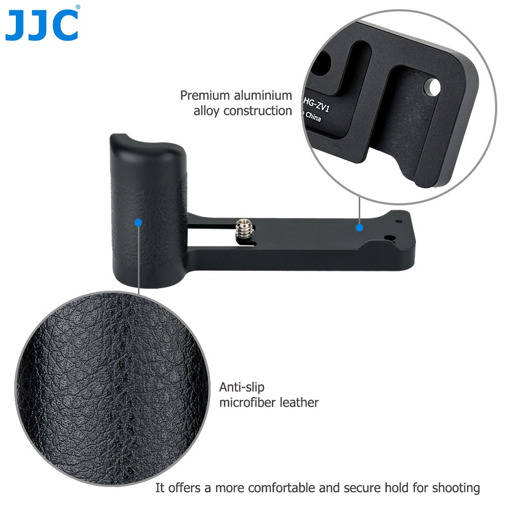 Tay cầm JJC HG-ZV1 bằng nhôm kim loại hình chữ L chống trượt với ​​lỗ ren chân máy 1/4"-20 cho máy ảnh Sony ZV-1 ZV1
