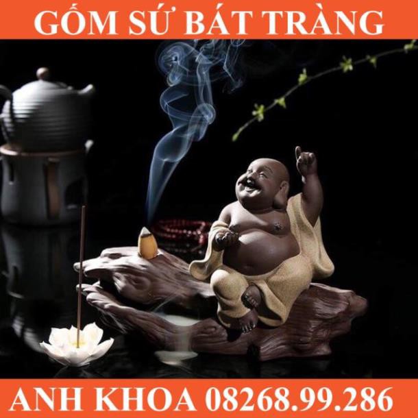 Thác khói Phật Di Lạc hoan hỉ 2 áo - Gốm sứ Bát Tràng Anh Khoa