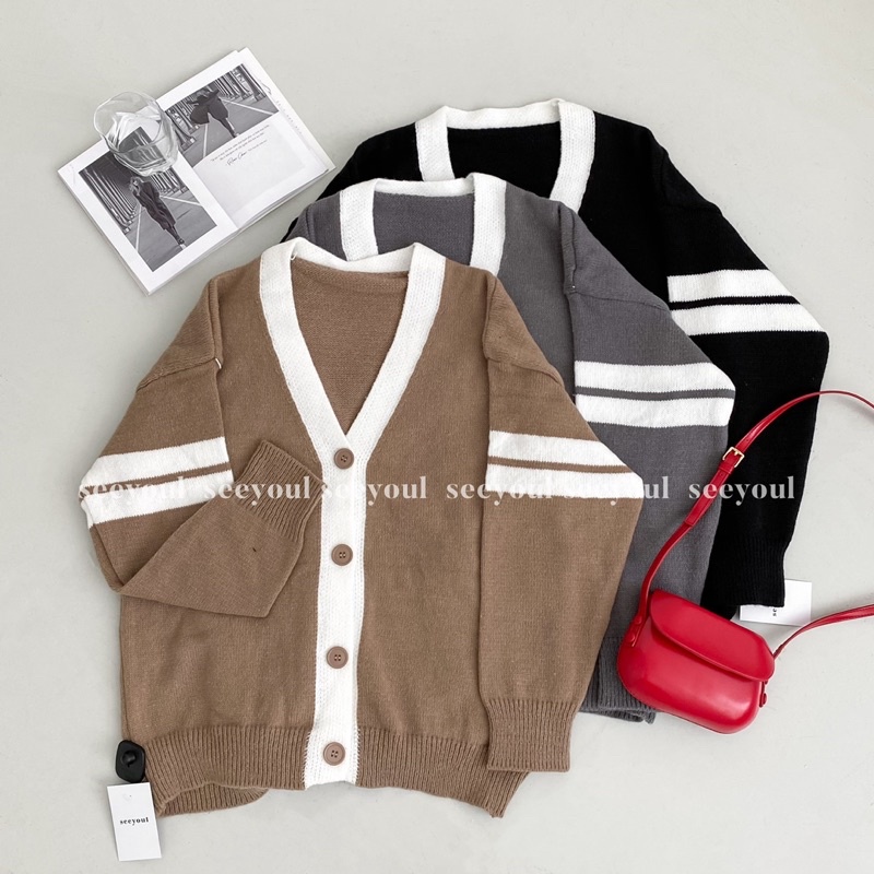 Áo cardigan len pha viền