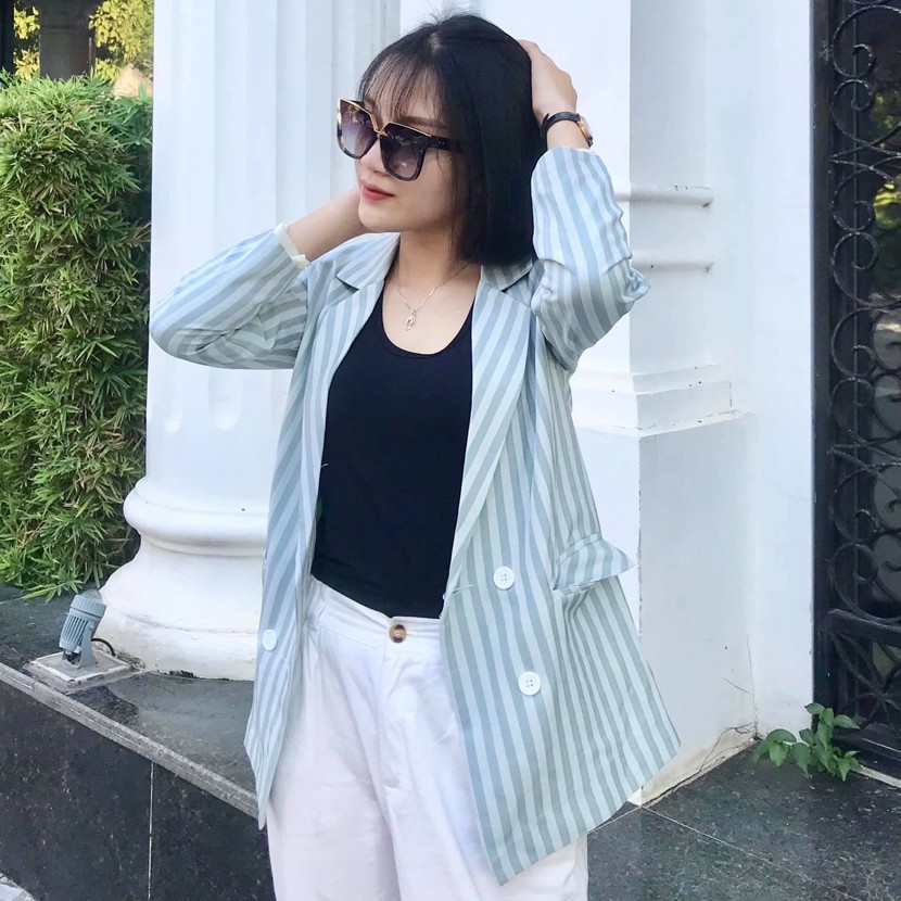 Áo Vest - Áo blazer kẻ sọc xanh MINT STRIPED BLAZER Hàng thiết kế Hachidesigns