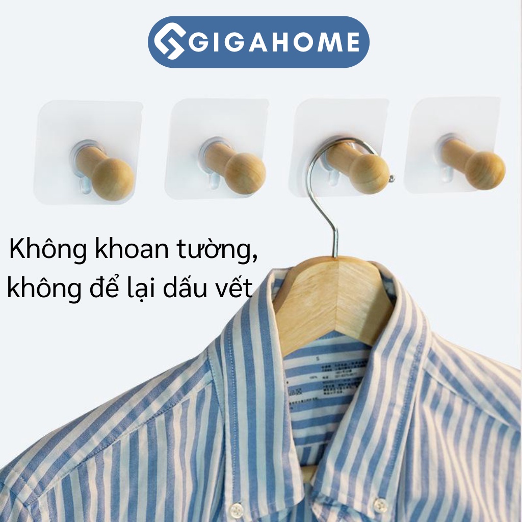 Combo 2 Móc Gỗ Treo Quần Áo GIGAHOME Dán Tường, Trang Trí Nhà Cửa 7266