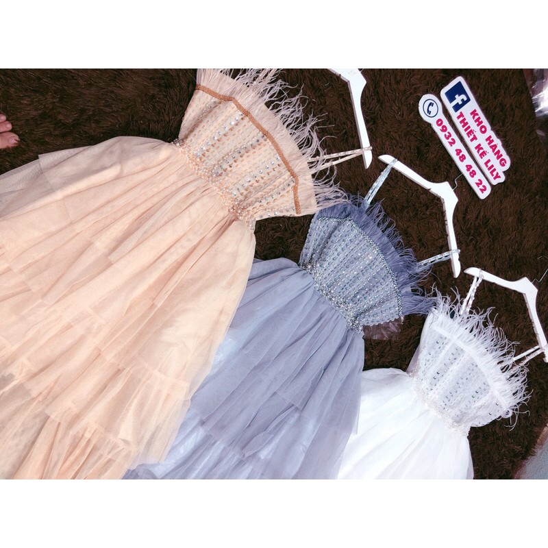 ẢNH VÀ VIDEO thật 1000%   Đầm xoè 2 dây xếp tầng kết cườm sang trọng