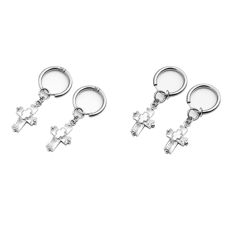 Bông Tai Thép Titan Hình Thánh Giá Phong Cách hip hop Dễ Phối Đồ Thời Trang Cho Nam Và Nữ