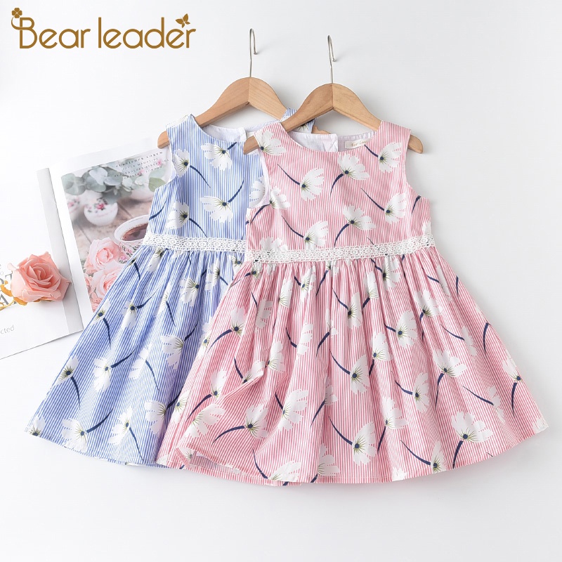 BEAR LEADER Đầm Sát Nách Cổ Tròn Họa Tiết Hoa Thời Trang Mùa Hè Mới Cho Bé Gái