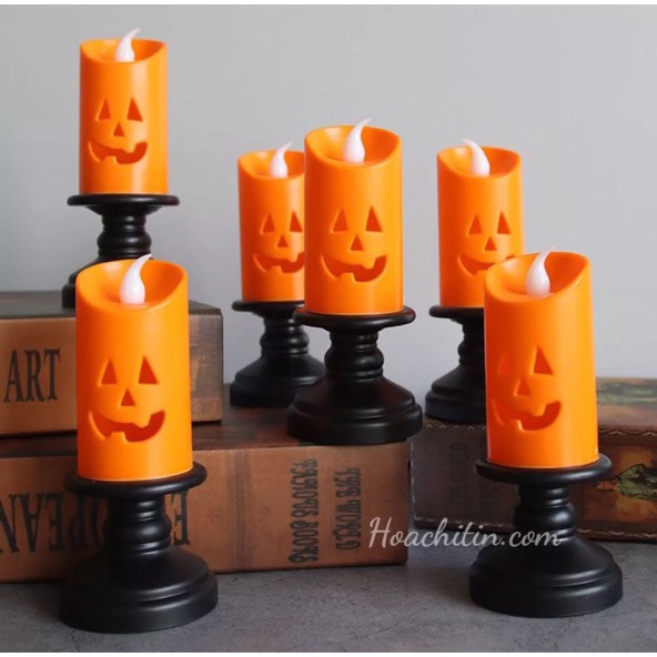 Đèn cầy đèn led trái bí Halloween để bàn trang trí tiệc
